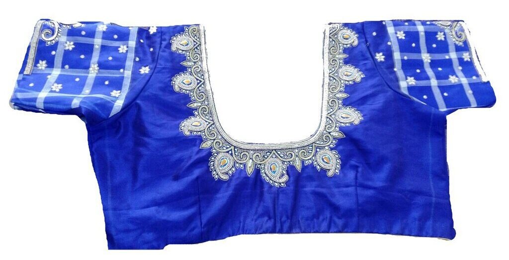 Womens Hand Embroidery Maggam Work Blouse (Blue Colour)1